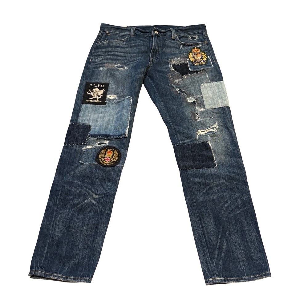 Polo‎ Ralph Lauren Astor Slim Boyfriend Distressed Patched Jeans Blue 28 Womens